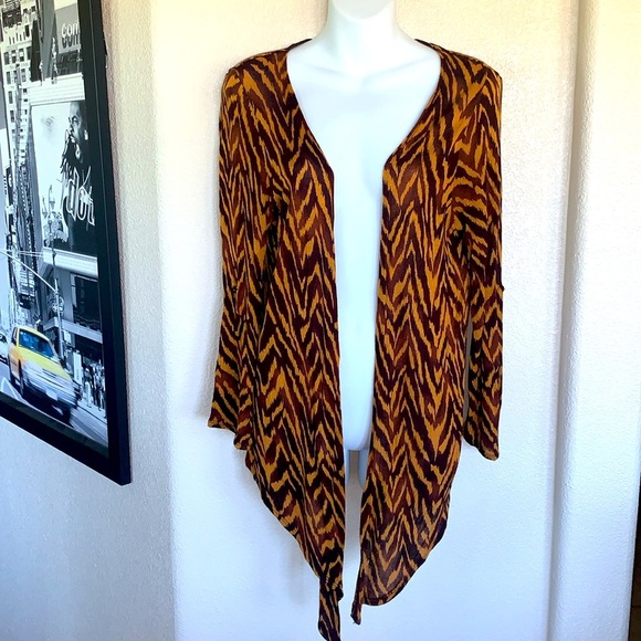 French Laundry open cardigan, tiger print, brown /carmel, long sleeves L - Picture 4 of 17